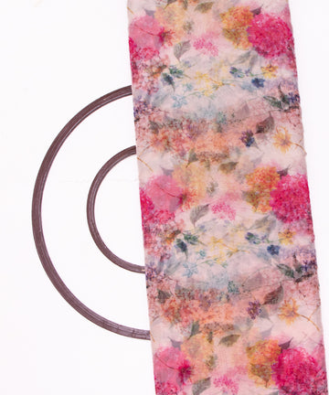 White Colour Floral Print Organza Fabric